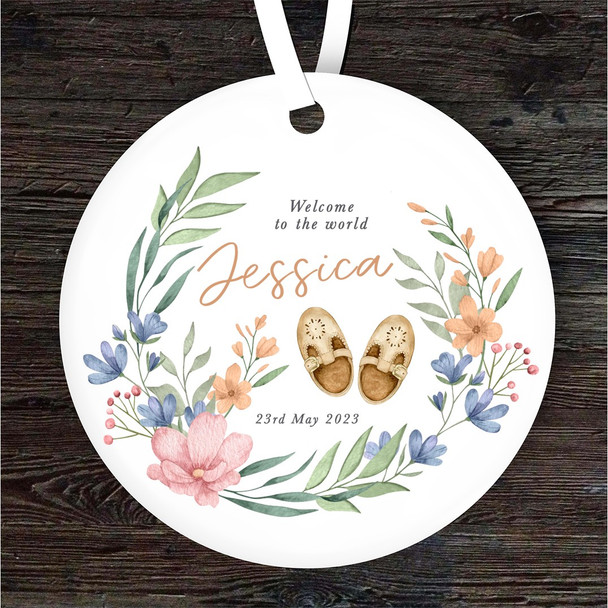 FREE WITH ORDERS OVER £20! - New Baby Wreath Baby Shoes Round Personalised Gift Keepsake Hanging Ornament