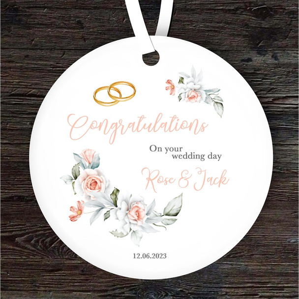 FREE WITH ORDERS OVER £20! - On Your Wedding Day Peach Rings Personalised Gift Keepsake Hanging Ornament