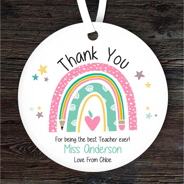 FREE WITH ORDERS OVER £20! - Thank You Teacher Pastel Rainbow Stars Round Personalised Gift Hanging Ornament