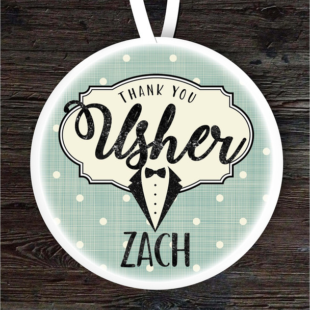 FREE WITH ORDERS OVER £20! - Thank You Usher Vintage Teal Polka Dots Round Personalised Gift Hanging Ornament