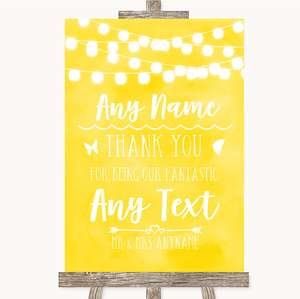 Yellow Watercolour Lights Thank You Bridesmaid Page Boy Best Man Wedding Sign