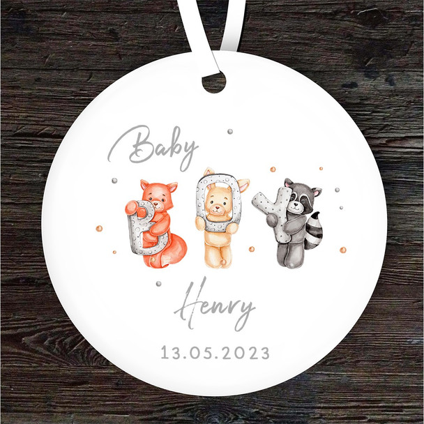 FREE WITH ORDERS OVER £20! - Animals New Baby Boy Round Personalised Gift Keepsake Hanging Ornament Plaque