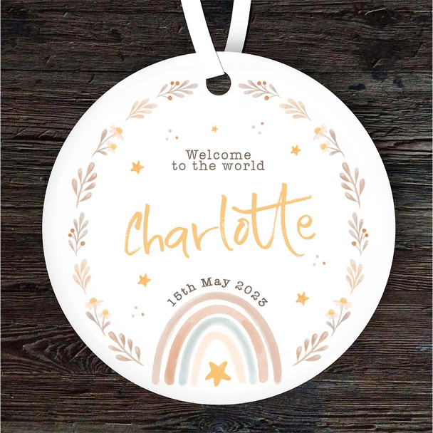 FREE WITH ORDERS OVER £20! - Neutral New Baby Rainbow Wreath Personalised Gift Keepsake Hanging Ornament