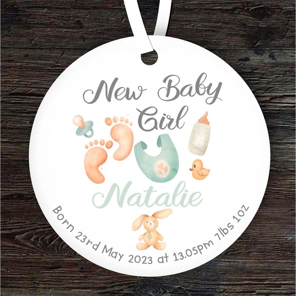 FREE WITH ORDERS OVER £20! - New Baby Feet Birth Details Round Personalised Gift Keepsake Hanging Ornament