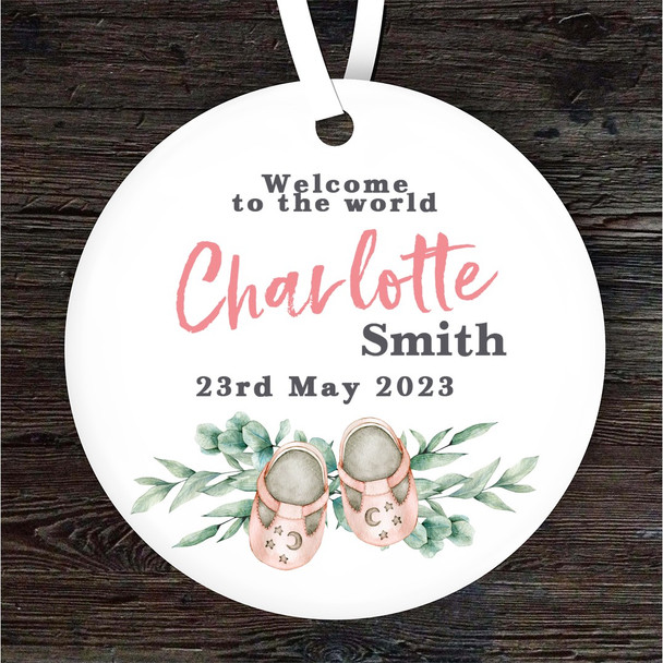FREE WITH ORDERS OVER £20! - New Baby Girl Shoes Round Personalised Gift Keepsake Hanging Ornament Plaque