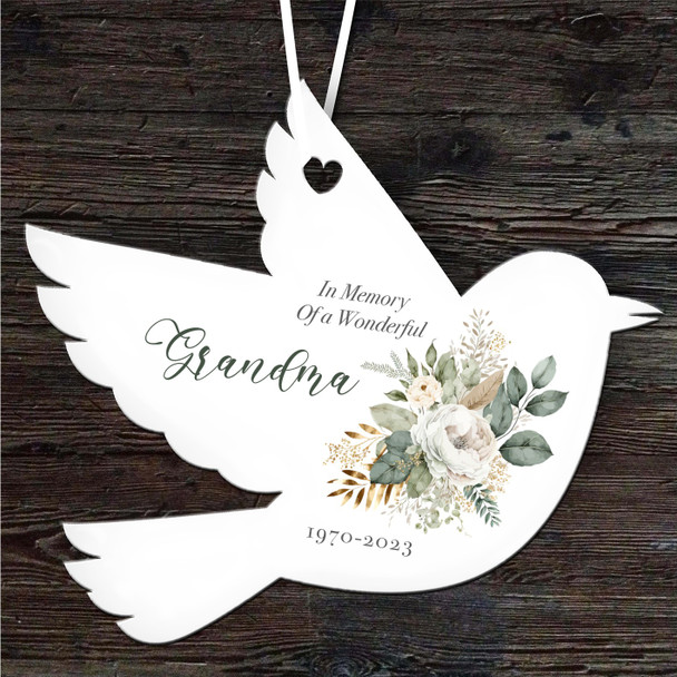 FREE WITH ORDERS OVER £20! - Grandma Memorial Floral Keepsake Gift Bird Personalised Hanging Ornament