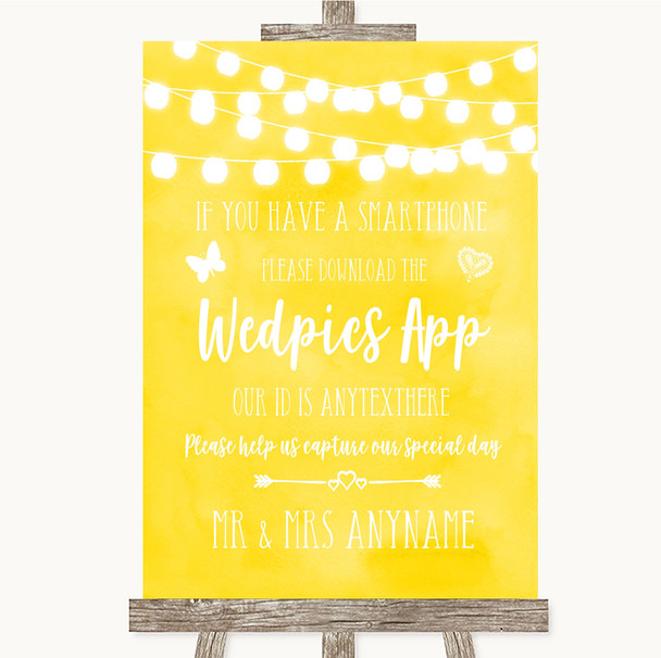 Yellow Watercolour Lights Wedpics App Photos Personalised Wedding Sign