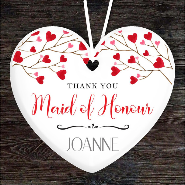 FREE WITH ORDERS OVER £20! - Thank You Maid Of Honour Red Branches Heart Personalised Gift Hanging Ornament
