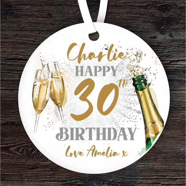 FREE WITH ORDERS OVER £20! - 30th Birthday Champagne Sparkle Personalised Gift Keepsake Hanging Ornament