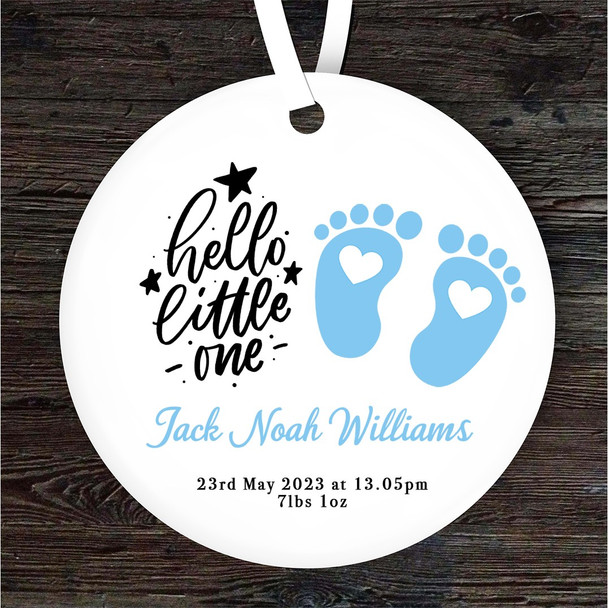 FREE WITH ORDERS OVER £20! - Hello New Baby Boy Blue Footprint Personalised Gift Keepsake Hanging Ornament