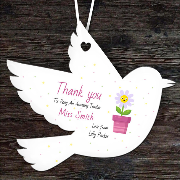 FREE WITH ORDERS OVER £20! - Thank You Amazing Teacher Smiling Daisy Bird Personalised Gift Hanging Ornament