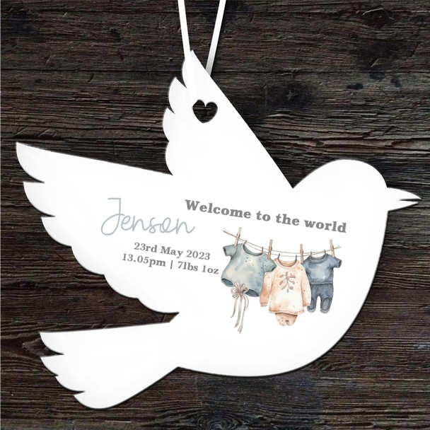 FREE WITH ORDERS OVER £20! - Welcome New Baby Clothes Bird Personalised Gift Keepsake Hanging Ornament