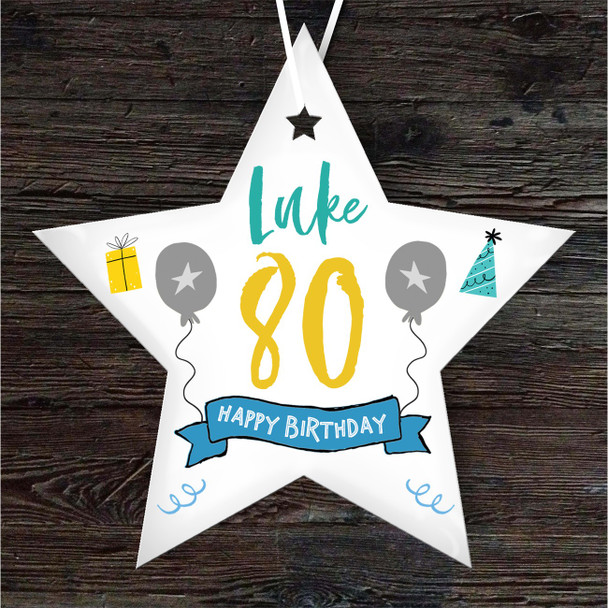 FREE WITH ORDERS OVER £20! - 80th Birthday Star Blue and Grey Star Personalised Gift Keepsake Hanging Ornament