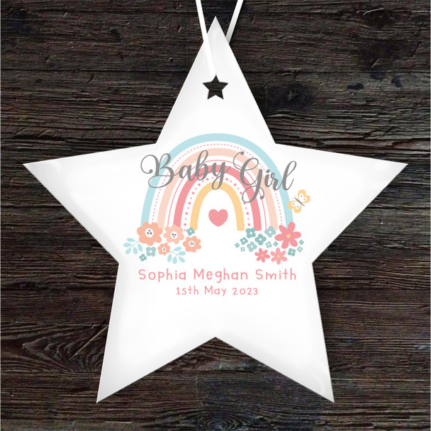 FREE WITH ORDERS OVER £20! - New Baby Girl Pastel Rainbow Star Personalised Gift Keepsake Hanging Ornament