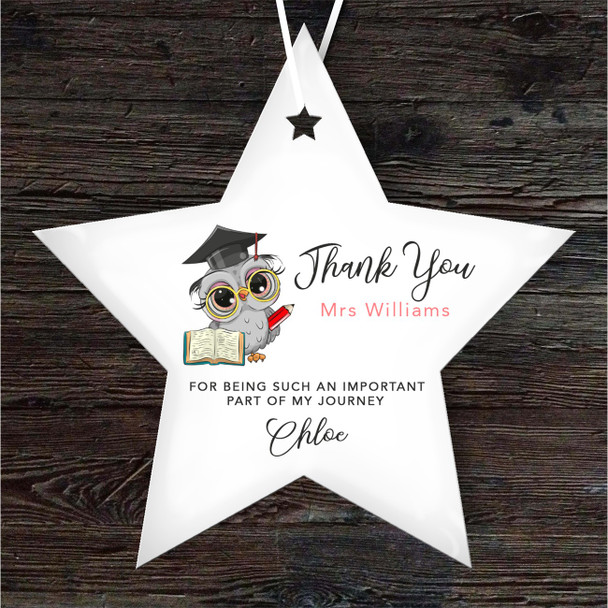 FREE WITH ORDERS OVER £20! - Thank You Teacher Clever Owl Star Personalised Gift Keepsake Hanging Ornament