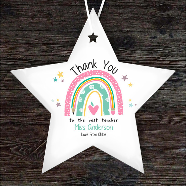 FREE WITH ORDERS OVER £20! - Thank You Teacher Pastel Rainbow Stars Star Personalised Gift Hanging Ornament