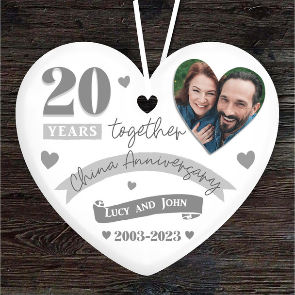 FREE WITH ORDERS OVER £20! - 20 Years 20th Wedding Anniversary China Heart Personalised Gift Hanging Ornament