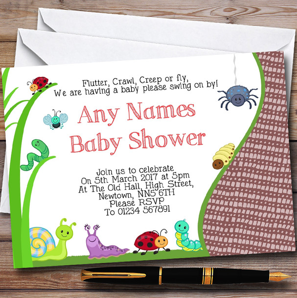 Insects Bugs & Ladybirds Personalised Baby Shower Invitations