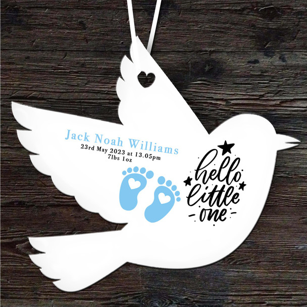FREE WITH ORDERS OVER £20! - Hello New Baby Blue Footprints Bird Personalised Gift Keepsake Hanging Ornament