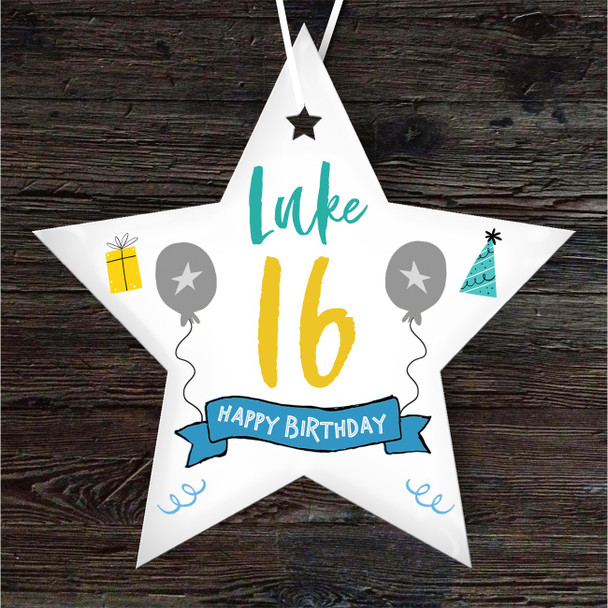 FREE WITH ORDERS OVER £20! - 16th Birthday Star Blue and Grey Star Personalised Gift Keepsake Hanging Ornament