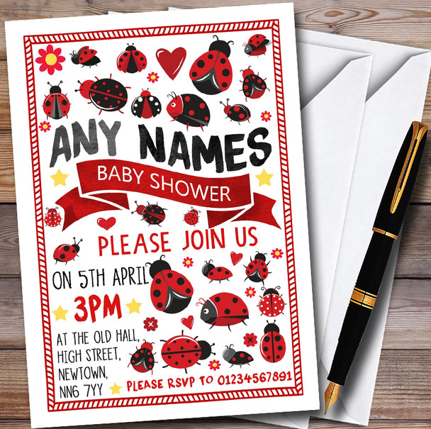 Ladybirds and Ladybugs Personalised Baby Shower Invitations