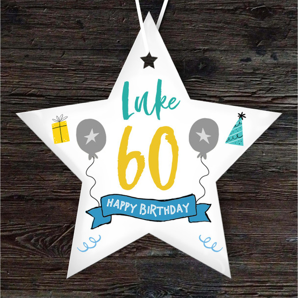 FREE WITH ORDERS OVER £20! - 60th Birthday Star Blue and Grey Star Personalised Gift Keepsake Hanging Ornament
