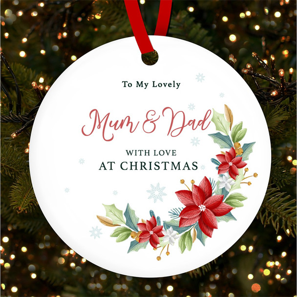 FREE WITH ORDERS OVER £20! - Lovely Mum and Dad Red Winter Personalised Christmas Tree Ornament Decoration