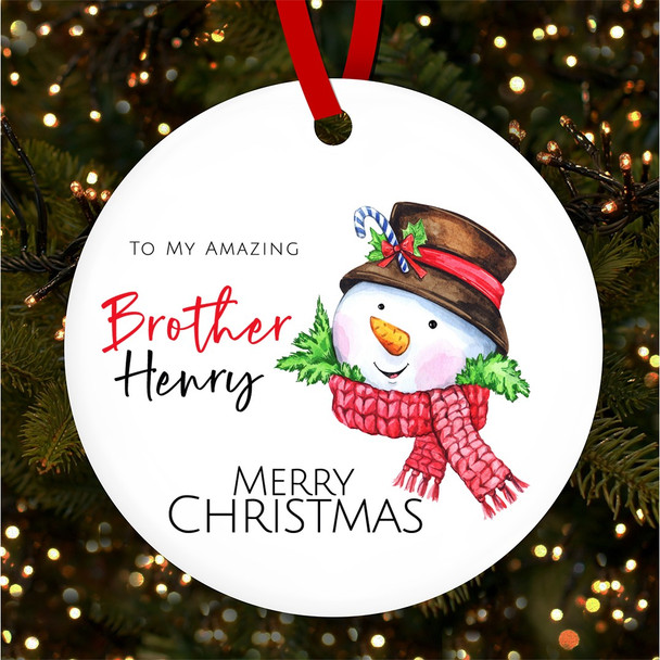 FREE WITH ORDERS OVER £20! - Snowman Amazing Brother Personalised Christmas Tree Ornament Decoration