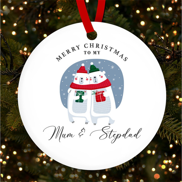 FREE WITH ORDERS OVER £20! - Mum and Stepdad Polar Bears Couple Personalised Christmas Tree Ornament Decoration