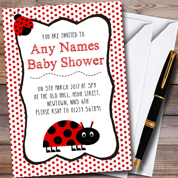 Polkadot Ladybird Personalised Baby Shower Invitations