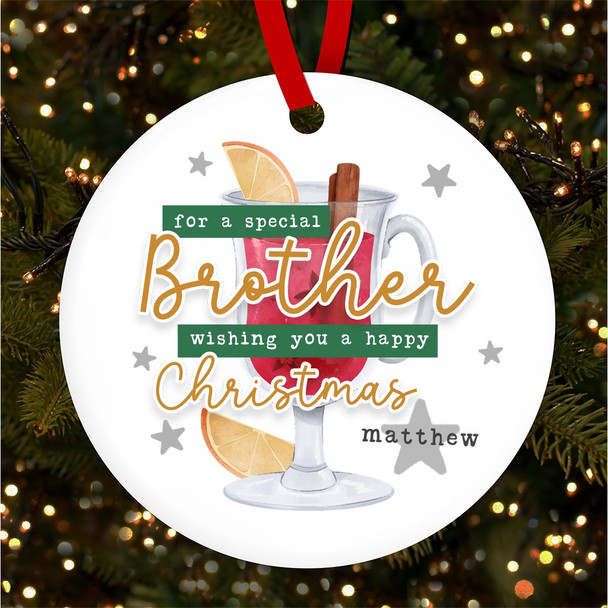 FREE WITH ORDERS OVER £20! - Special Brother Mulled Wine Personalised Christmas Tree Ornament Decoration