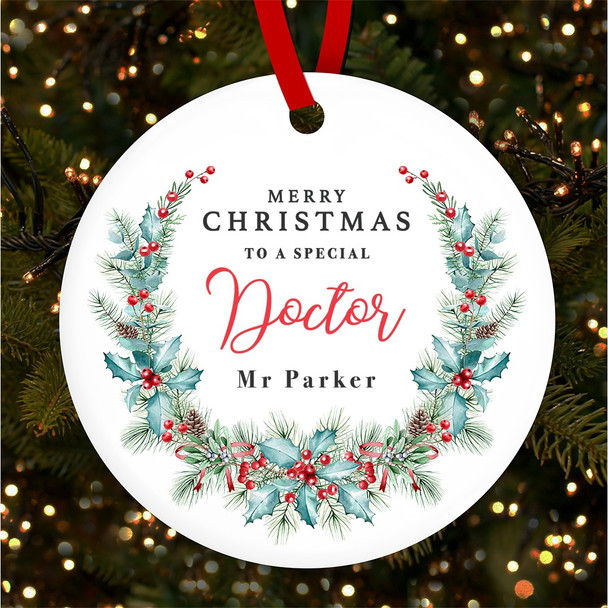 FREE WITH ORDERS OVER £20! - Special Doctor Winter Berry Personalised Christmas Tree Ornament Decoration