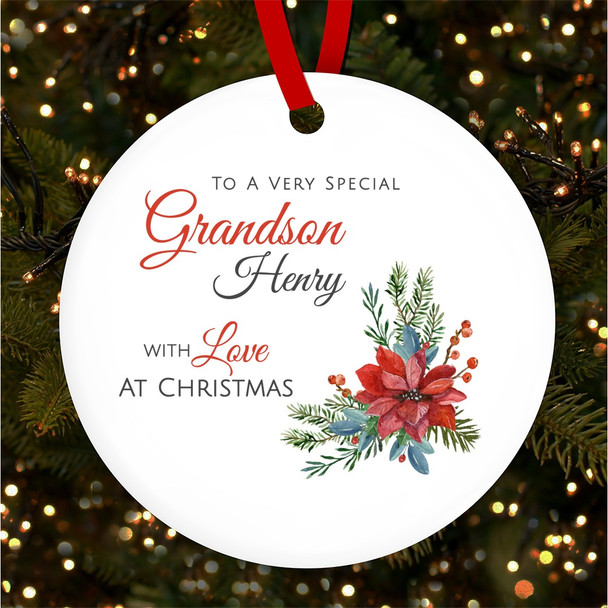 FREE WITH ORDERS OVER £20! - Special Grandson Winter Red Personalised Christmas Tree Ornament Decoration