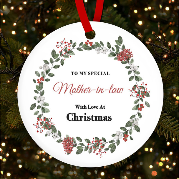 FREE WITH ORDERS OVER £20! - Special Mother-In-Law Red Winter Personalised Christmas Tree Ornament Decoration