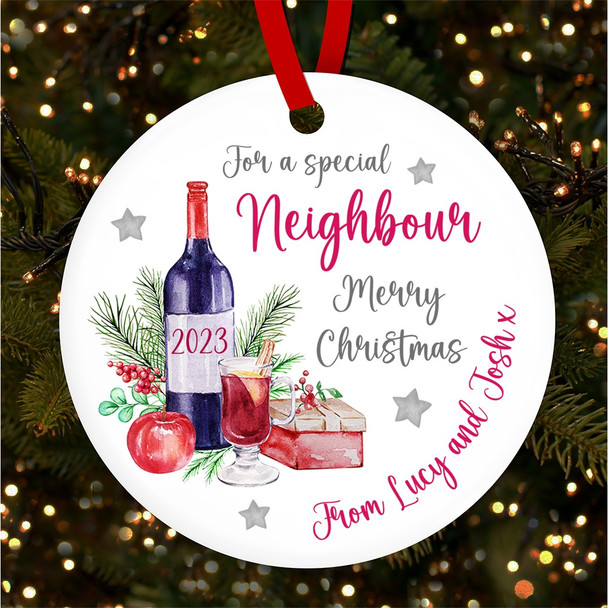 FREE WITH ORDERS OVER £20! - Special Neighbour Mulled Wine Personalised Christmas Tree Ornament Decoration