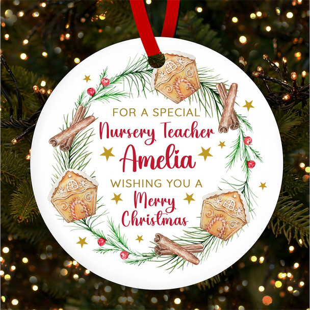 FREE WITH ORDERS OVER £20! - Special Nursery Teacher Cookie Personalised Christmas Tree Ornament Decoration