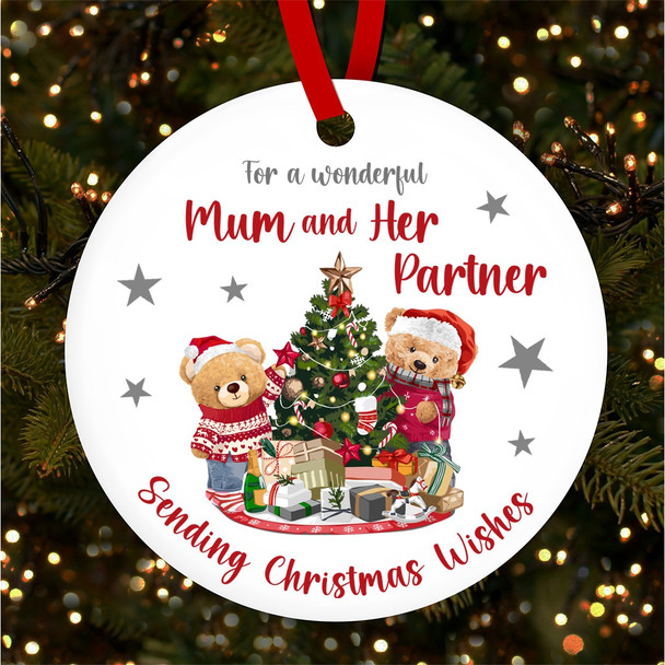 FREE WITH ORDERS OVER £20! - Wonderful Mum Her Partner Wishes Bear Custom Christmas Tree Ornament Decoration