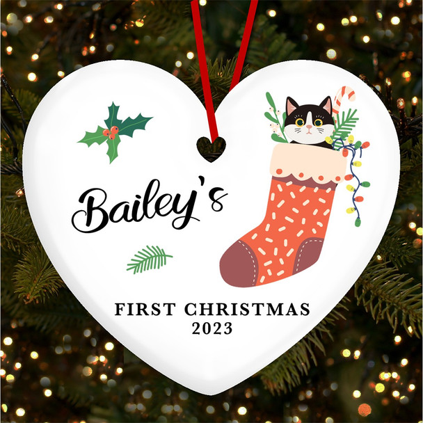 FREE WITH ORDERS OVER £20! - White Kitten 1st Stocking Sock Fairy Lights Custom Christmas Tree Decoration