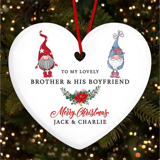 FREE WITH ORDERS OVER £20! - Brother His Boyfriend Pair Of Gnomes Custom Christmas Tree Ornament Decoration