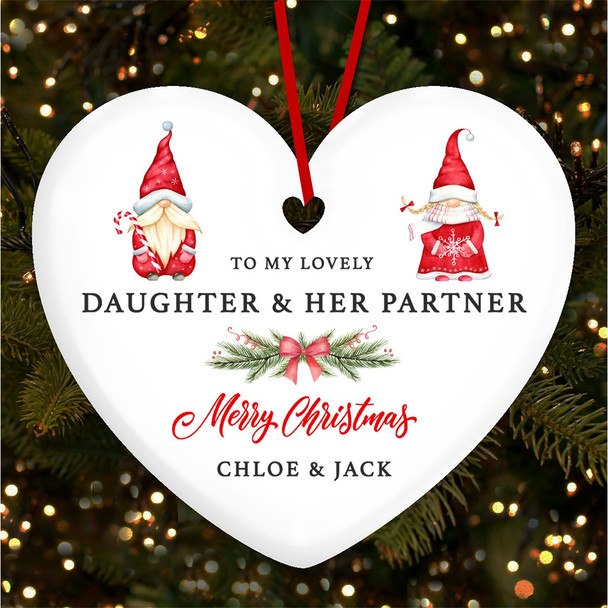 FREE WITH ORDERS OVER £20! - Daughter Her Partner Pair Of Gnomes Custom Christmas Tree Ornament Decoration