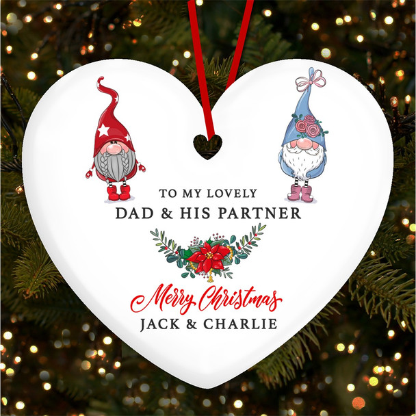 FREE WITH ORDERS OVER £20! - Lovely Dad His Partner Pair Of Gnomes Custom Christmas Tree Ornament Decoration