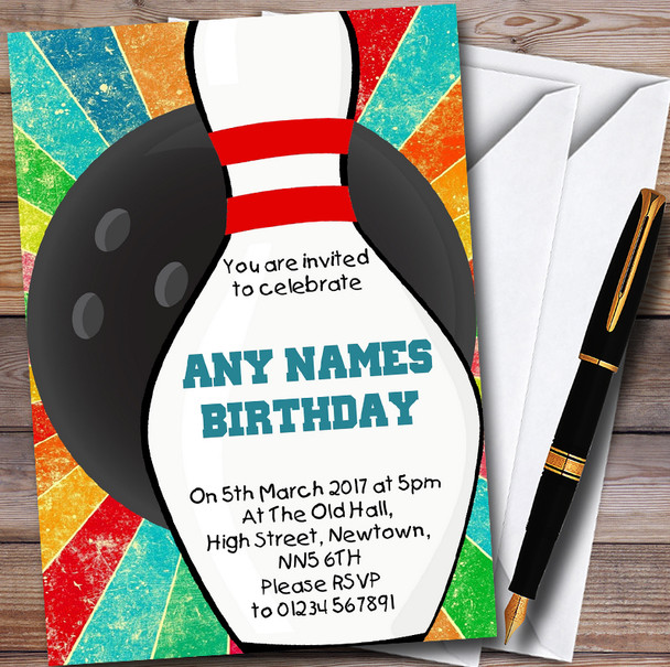 Bowling Ball Coloured Personalised Childrens Party Invitations