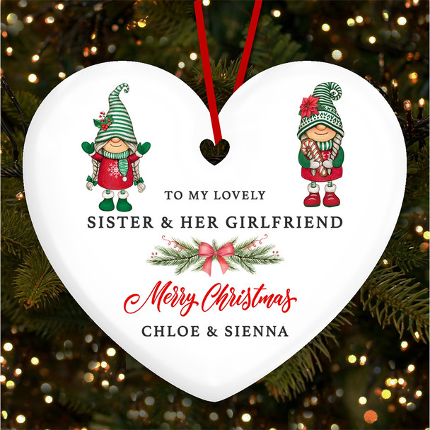 FREE WITH ORDERS OVER £20! - Sister Her Girlfriend Pair Of Gnomes Custom Christmas Tree Ornament Decoration