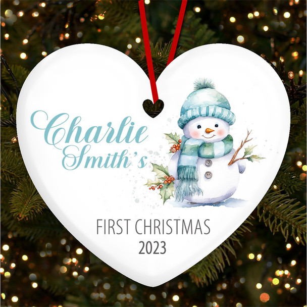 FREE WITH ORDERS OVER £20! - Blue Snowman Baby 1st Personalised Christmas Tree Ornament Decoration