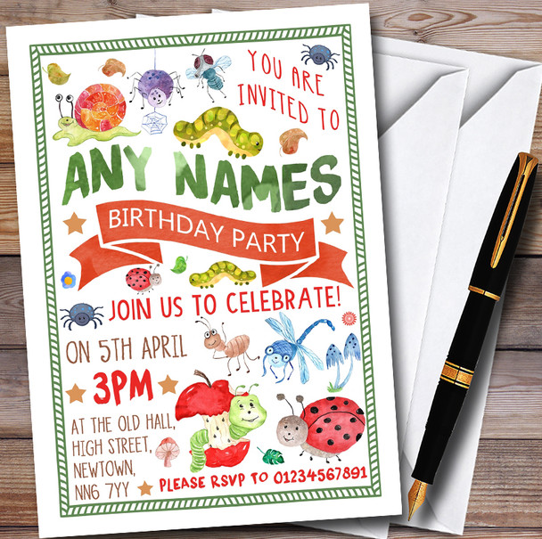 Bugs Critters & Insects Personalised Childrens Party Invitations