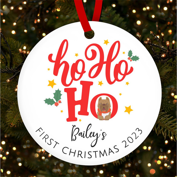 FREE WITH ORDERS OVER £20! - American Bully Puppy 1st Ho Ho Ho Custom Christmas Tree Ornament Decoration