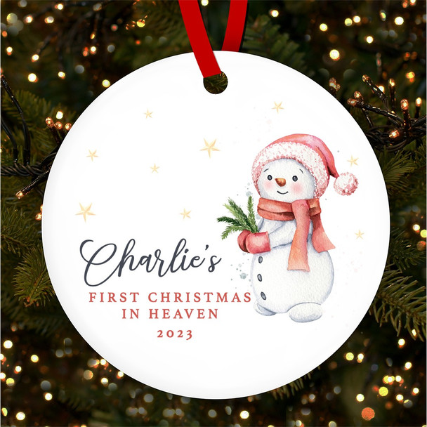 FREE WITH ORDERS OVER £20! - First In Heaven Snowman Stars Personalised Christmas Tree Ornament Decoration