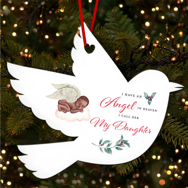FREE WITH ORDERS OVER £20! - Daughter Sleeping Dark Skin Baby Angel Wings Custom Christmas Tree Decoration