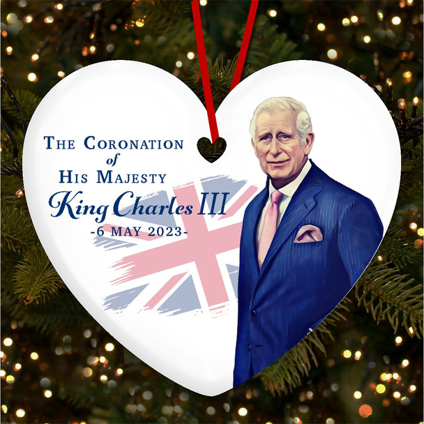 FREE WITH ORDERS OVER £20! - Union Jack Flag King Charles III Coronation Souvenir Heart Hanging Ornament