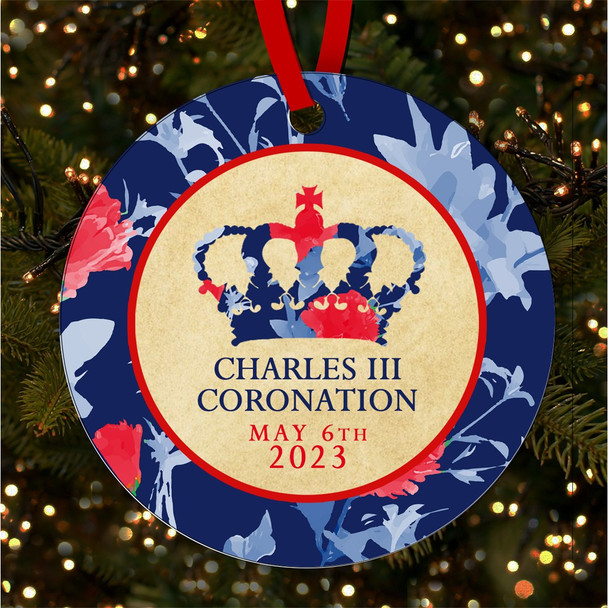 FREE WITH ORDERS OVER £20! - Roses Crown King Charles III Coronation Souvenir Round Hanging Ornament